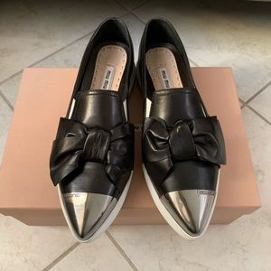 NIB Miu Miu Leather Bow Slip On Sneaker, Blk, 36.5